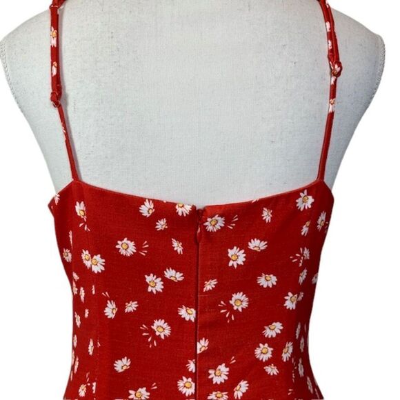 Finders Keepers Mae Asymmetric Hem Floral Dress Rusty Red Slit Strappy Size 8 - Picture 5 of 13